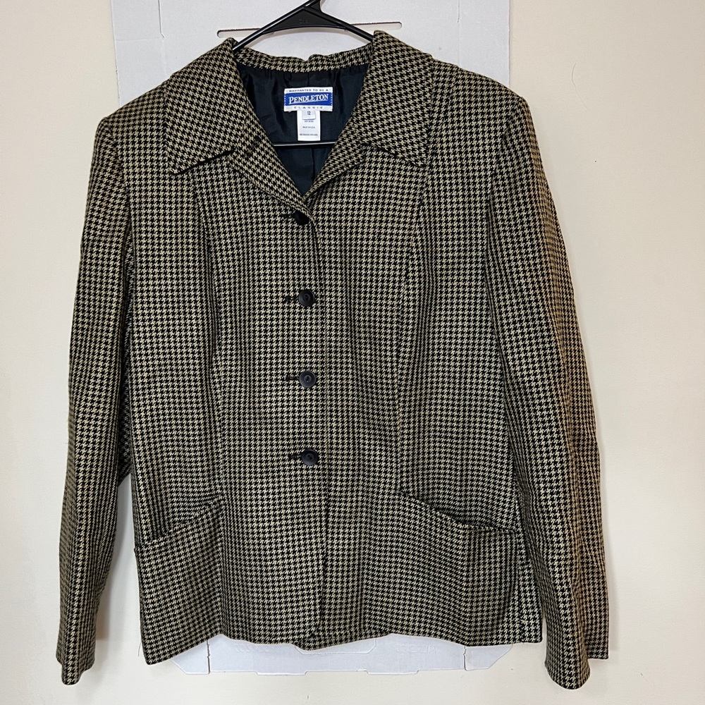 Pendleton Women’s Blazer Houndstooth Size 12 Vintage Wool Blend